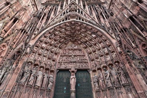 High Gothic main portal of the west facade of the Strasbourg Cathedral