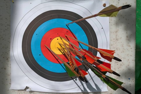 Archery target with arrows