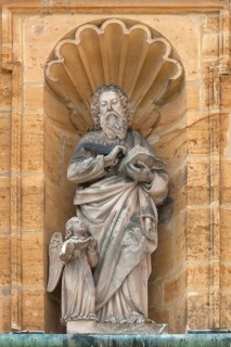 Holy sculpture in a niche at the baroque pilgrimage church of Maria Hilf