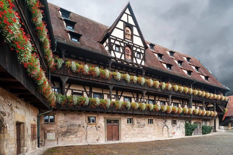 Floral decoration on pergolas at Alte Hofhaltung or Old Court