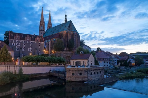 View from the Alstadtbrucke bridge to St. Peter's Church