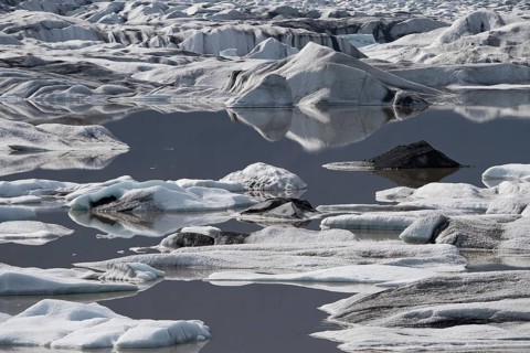 Glacial lake with ice floes
