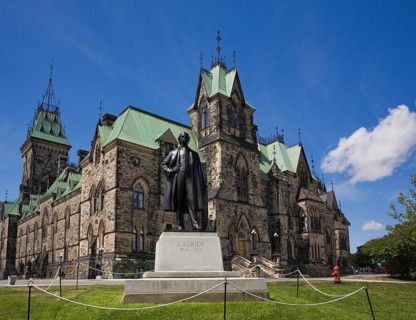 Wilfrid Laurier monument in front of East Block building