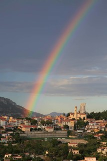 Rainbow over La Turbie with Tropaeum Alpium
