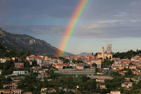 Rainbow over La Turbie with Tropaeum Alpium