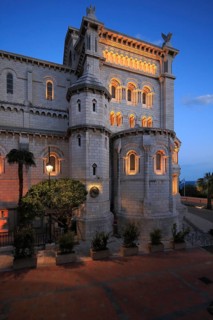 Neo-Romanesque Notre-Dame-Immaculee at dusk