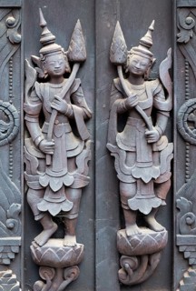 Detail of woodcarvings at the Shwe In Bin monastery in Mandalay