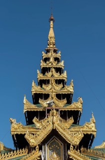 Ornate roof of prayer hall at Shwedagon Pagoda