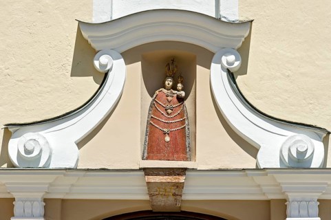 Statue of the Virgin Mary on the portal of the Church of the Annunciation