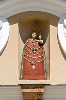 Statue of the Virgin Mary on the portal of the Church of the Annunciation