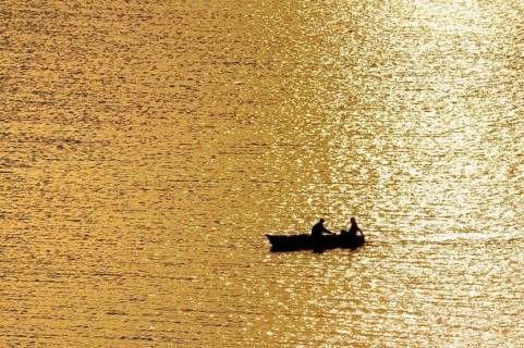 Rowing boat with two people