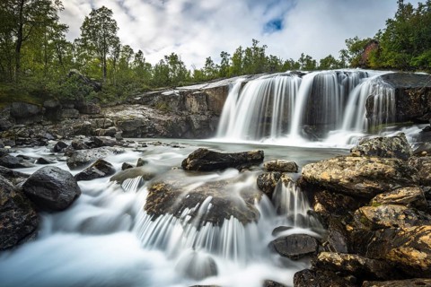 Waterfall in Stora Sjofallet National Park