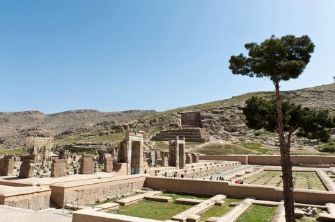 View of the Hall of Hundred Columns and the treasure room to the grave of Artaxerxes II.