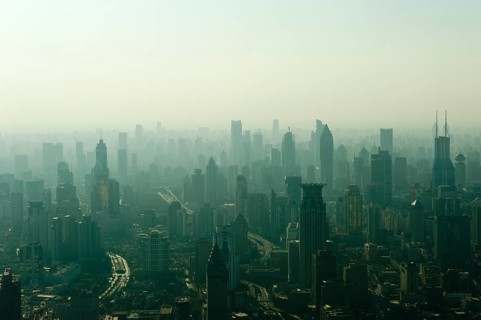 View from Jin Mao Tower to skyscrapers in haze