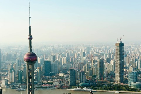 View from Jin Mao Tower skyscraper with Oriental Pearl TV Tower