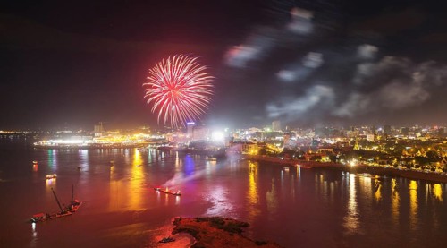 Fireworks over Tonle Sap and Mekong