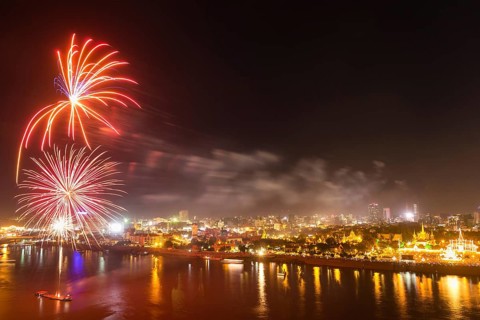 Fireworks over Tonle Sap and Mekong