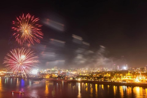 Fireworks over Tonle Sap and Mekong