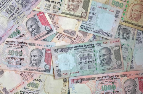 Indian rupee bills with portrait of Gandhi