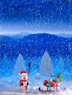 Snowman with Santa hat and sleigh