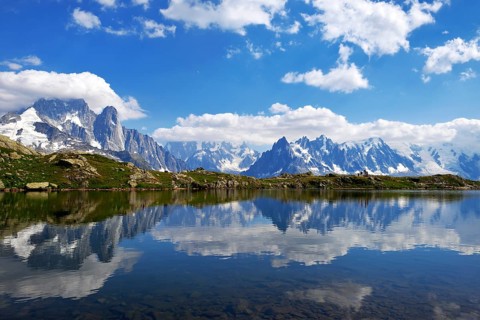 Mont Blanc massif reflected in Lac de Chesserys