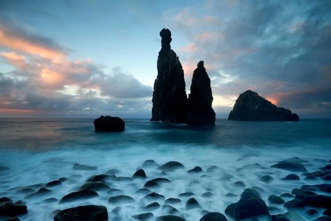 Volcanic rock formation Ilheus da Rib by the cliffs of Ribeira da Janela