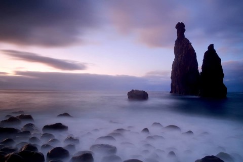 Volcanic rock formation Ilheus da Rib by the cliffs of Ribeira da Janela