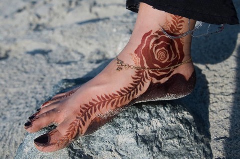 Omani woman's foot with Henna tattoo