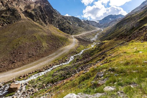 Hiking path along a glacial stream