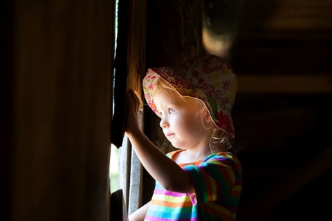 Toddler looking out of a window