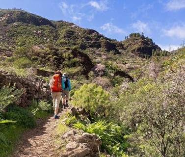 Hikers in the Barranco de Guayadeque canyon