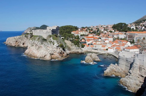 View from the city wall to Fort Lovrijenac and historic centre