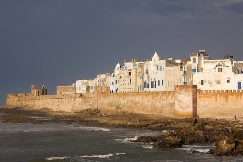 View of the ramparts at the port city of Essaouira at the Atlantic Ocean