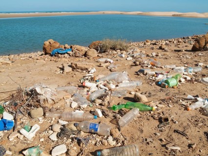 A polluted lagoon between Tan Tan and Tarfaya at the shore of the Atlantic Ocean in southwest Morocco
