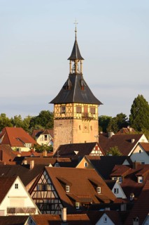 View over the roofs of the old town with church tower
