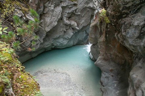 Glacier river Gornervispe flowing through the Gornerschlucht gorge