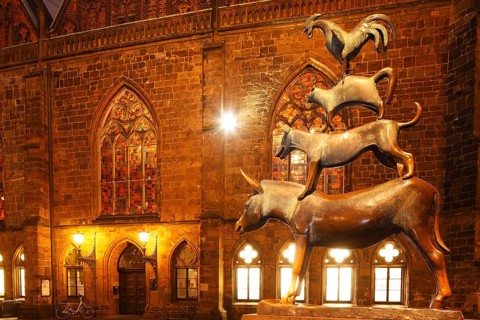 Bremen Town Musicians in the evening