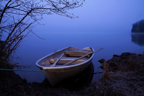 Rowboat on the bank of the lake