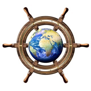 Old steering wheel with globe