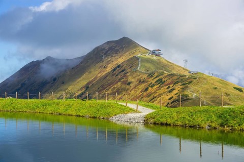 Artificial lake to feed water to the snow cannons for the slopes of the Fellhornbahn and Kanzelwandbahn