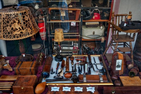 Window-display of an antique or junk shop