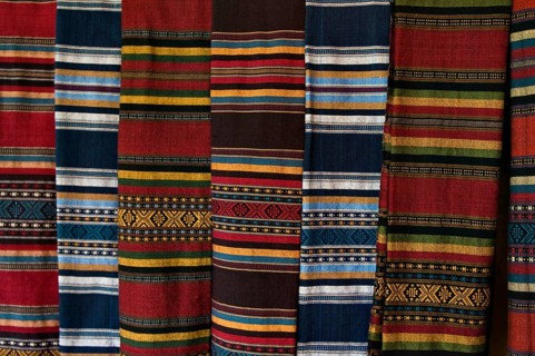 Traditional Thai shawls hanging
