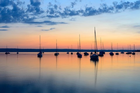 Sailboats at sunset