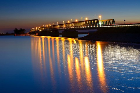 Bascule bridge spanning Peenestrom at night