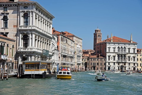 Palaces and boat stop on Grand Canal