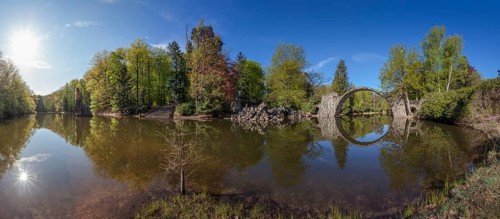 Panorama of the Rakotzbrucke or Teufelsbrucke bridge