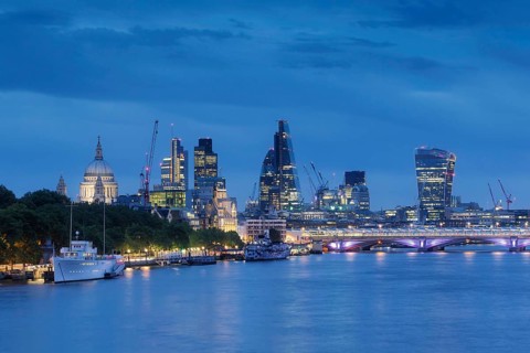 London skyline and river Thames at dusk