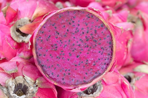 Cross section of a Dragon Fruit or Pitahaya