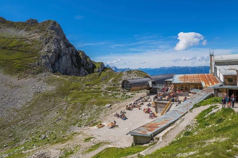 Karwendel Mountains Nature Information Centre with giant telescope