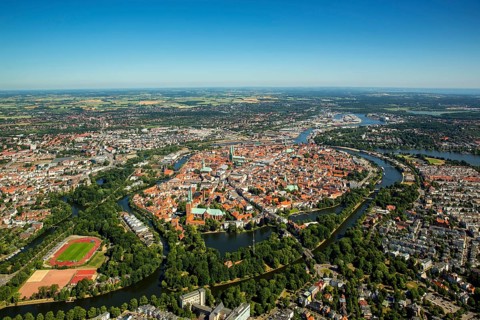 Historic centre of Lubeck with Trave and Obertrave